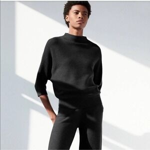The Reset R Label Essential Funnel‎ Neck Wool Top Mock Sweater Black Dolman L/XL